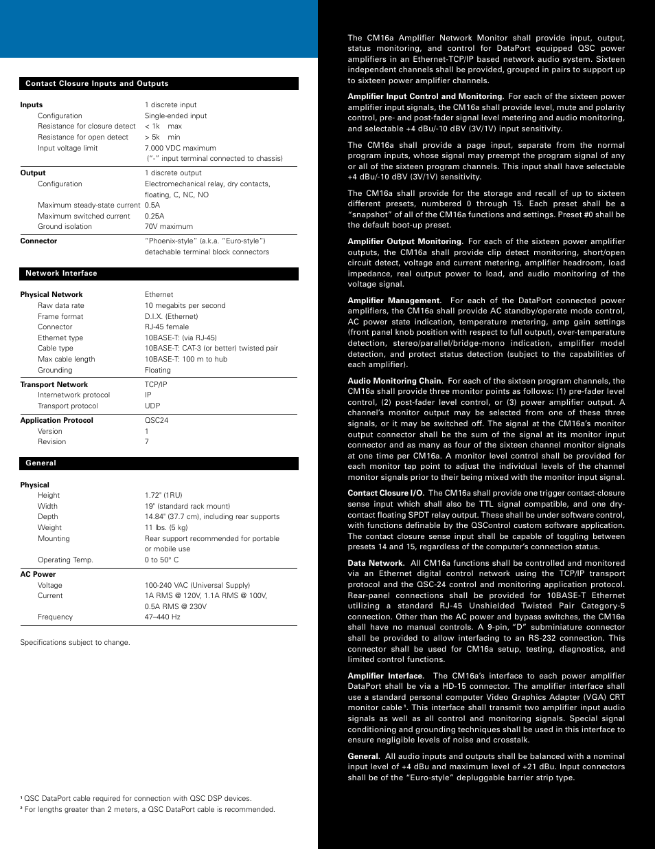 Architect’s and engineer’s specification | QSC Audio Network Audio Systems User Manual | Page 4 / 6