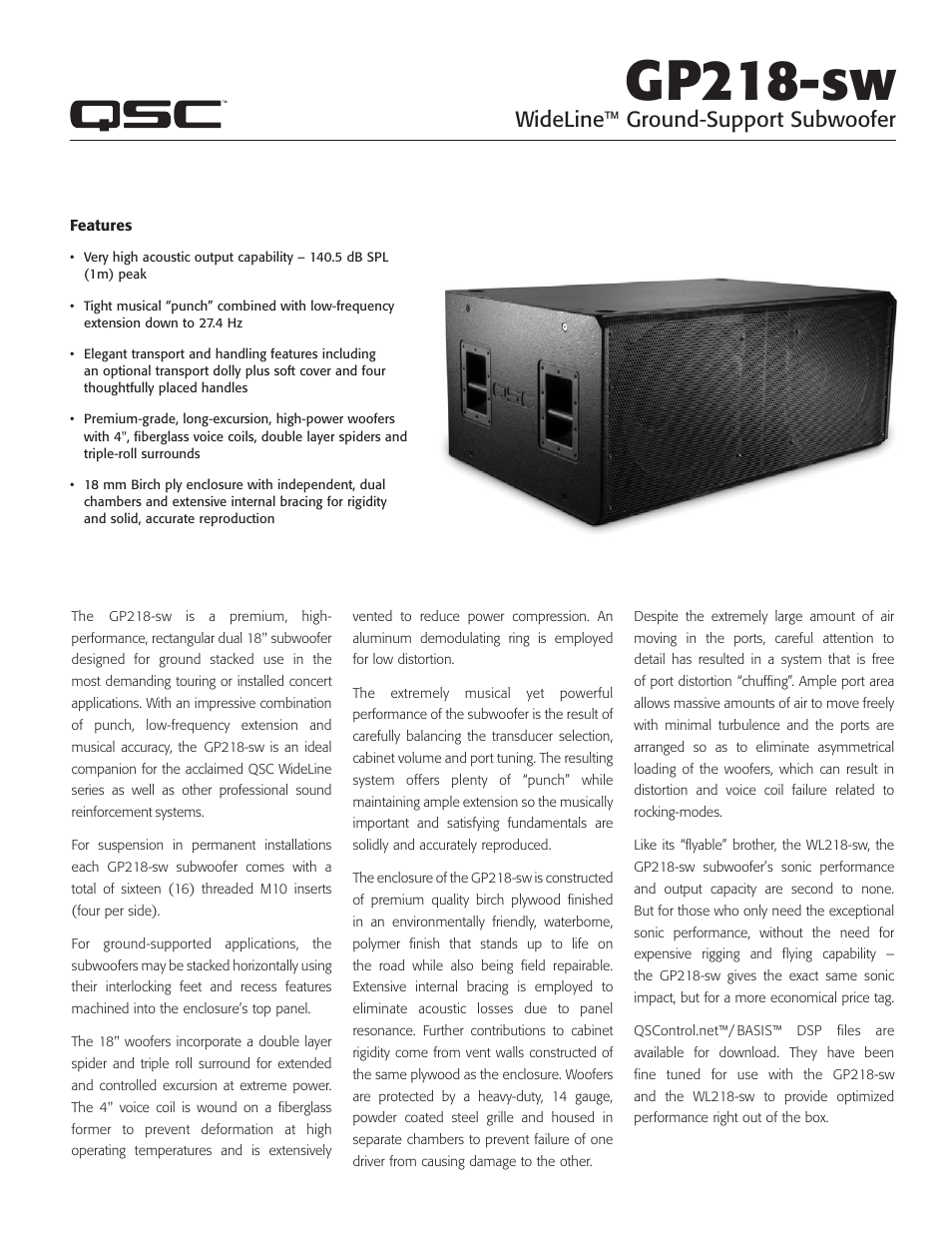 QSC Audio GP218-sw User Manual | 2 pages