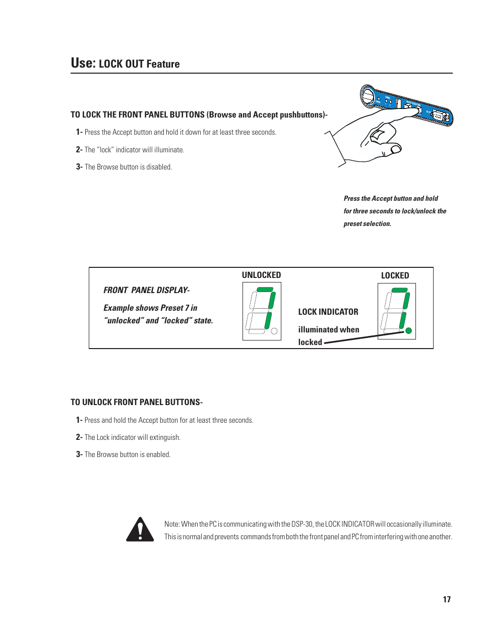 Lock out feature | QSC Audio DSP-30 User Manual | Page 17 / 28