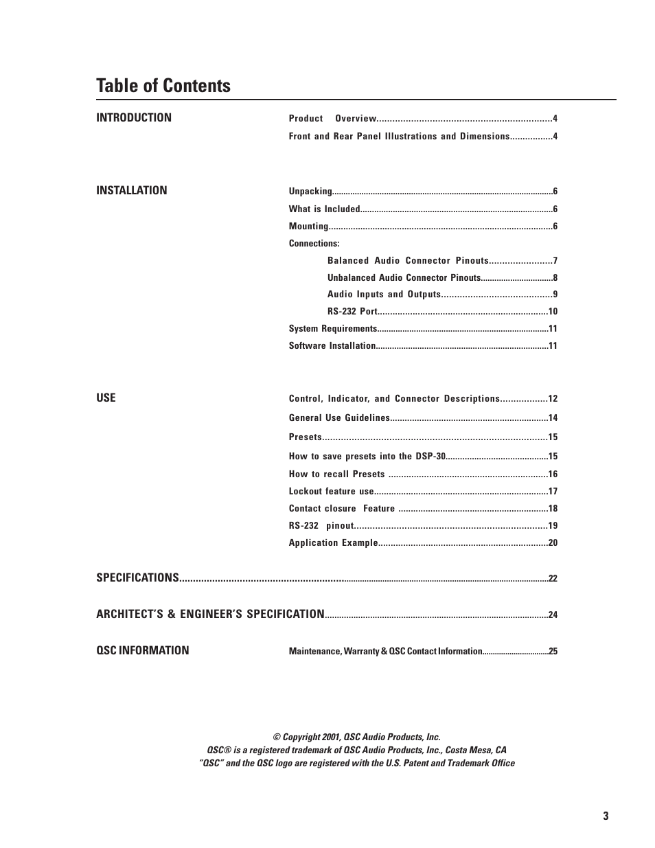 QSC Audio DSP-30 User Manual | Page 3 / 28