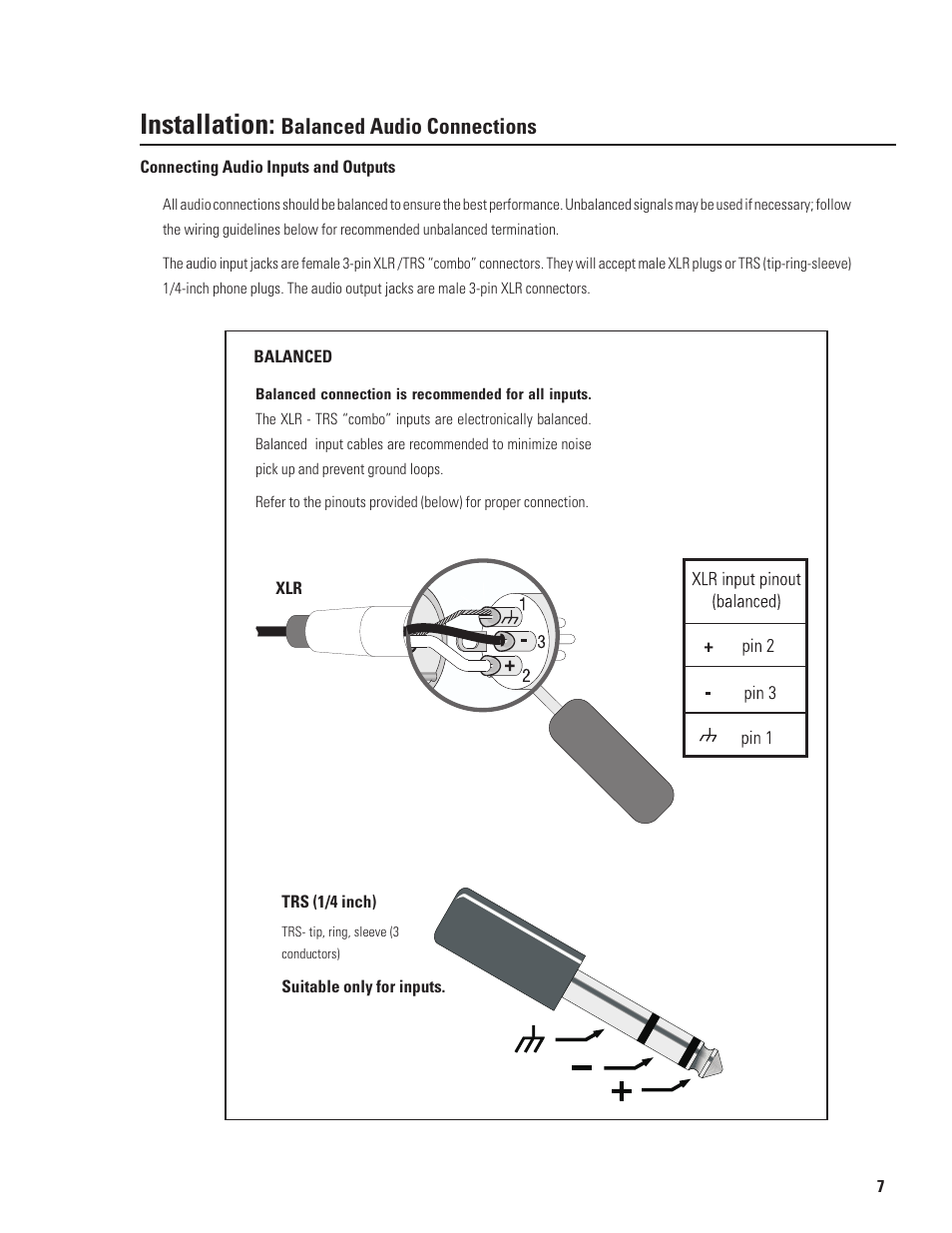 Installation, Balanced audio connections | QSC Audio DSP-30 User Manual | Page 7 / 28