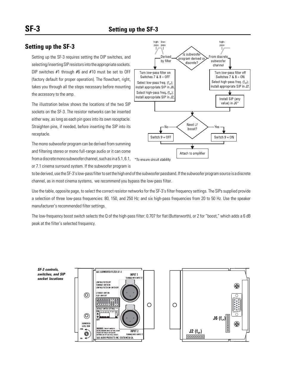 Sf-3, Setting up the sf-3 | QSC Audio DCA Series User Manual | Page 10 / 16
