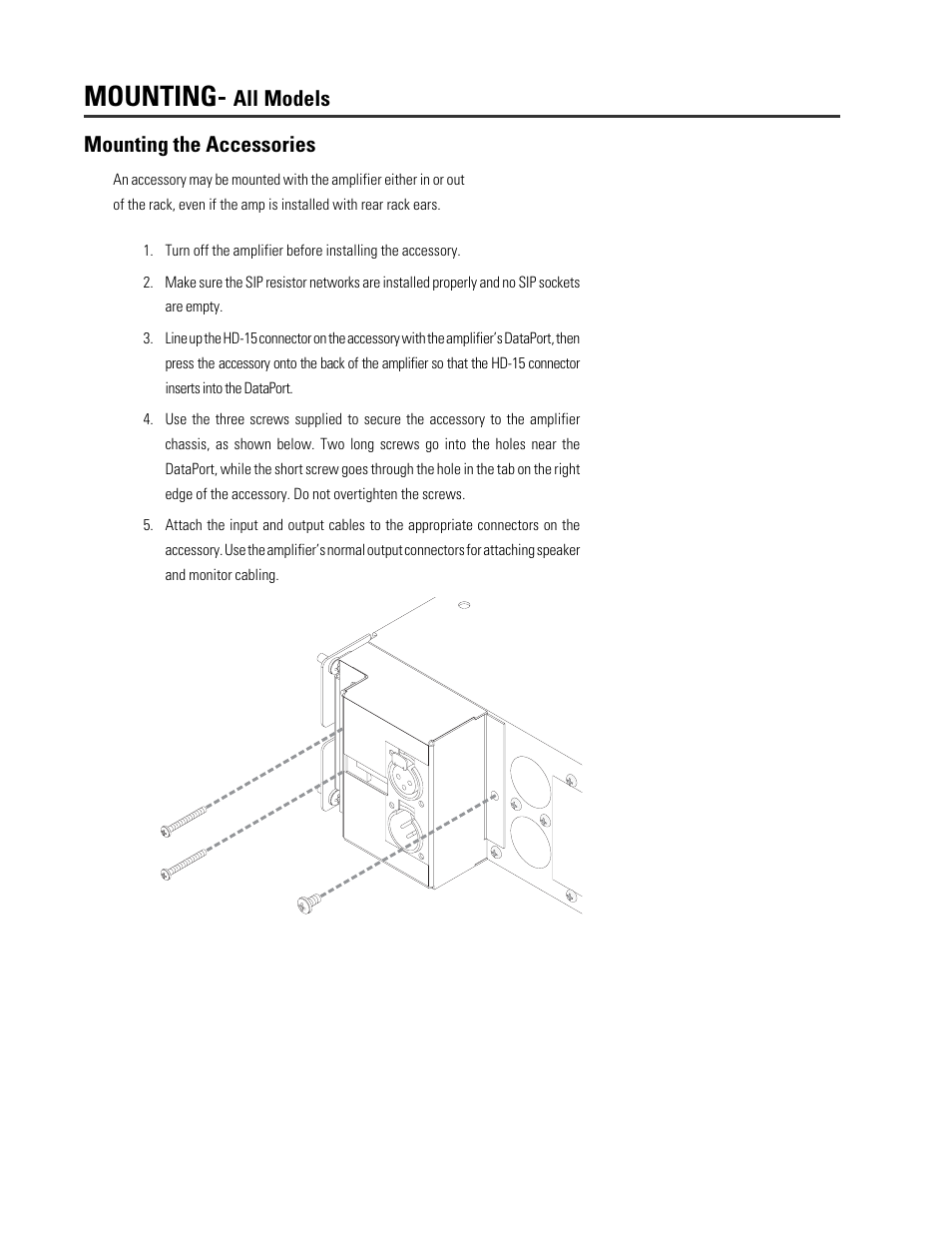 Mounting, All models mounting the accessories | QSC Audio DCA Series User Manual | Page 12 / 16