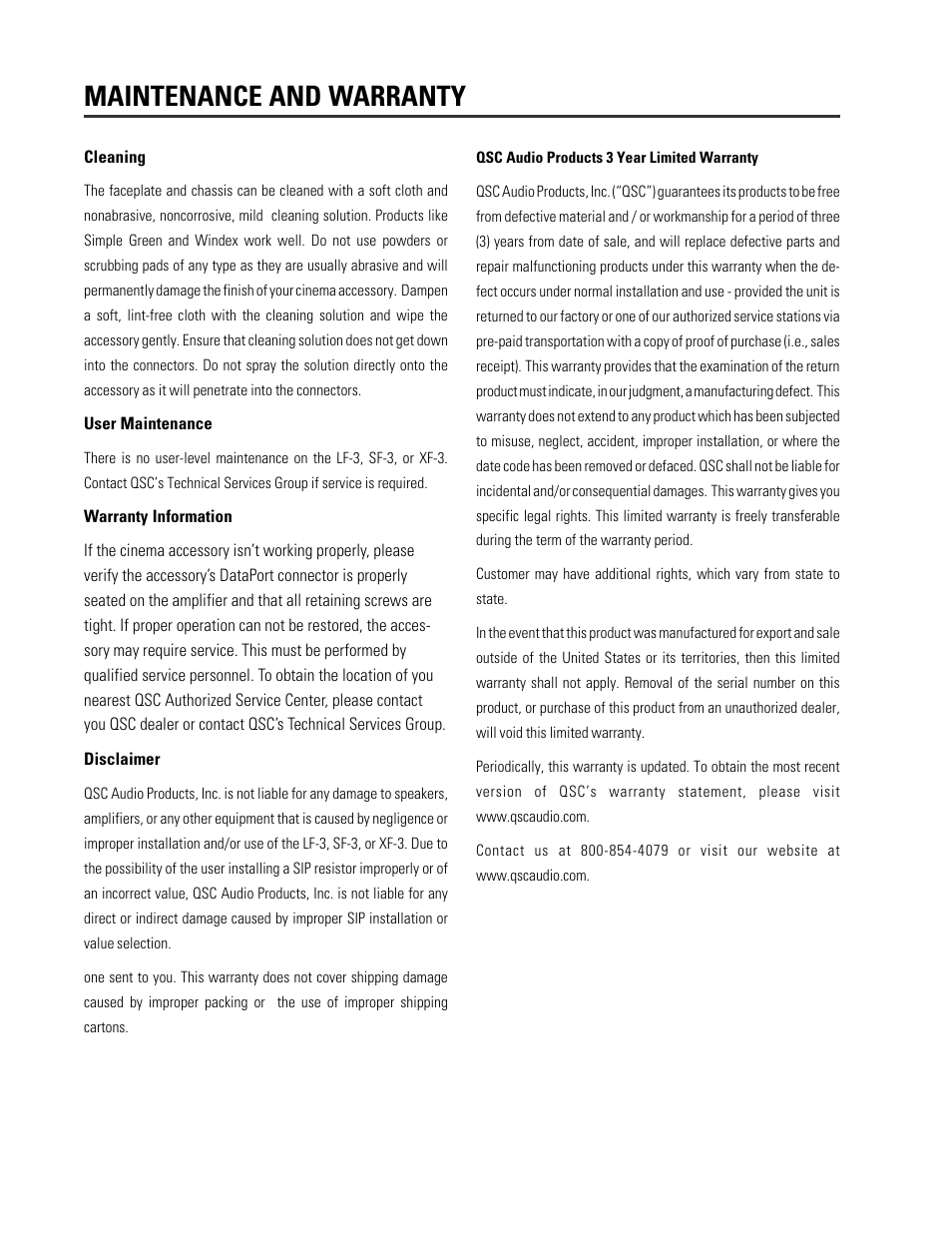 Maintenance and warranty | QSC Audio DCA Series User Manual | Page 14 / 16
