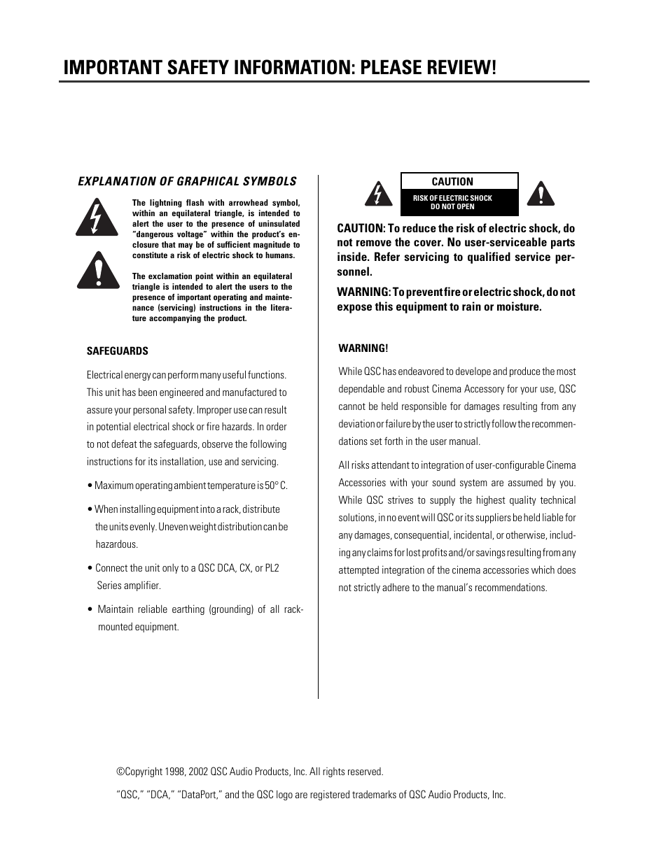 Important safety information: please review | QSC Audio DCA Series User Manual | Page 2 / 16