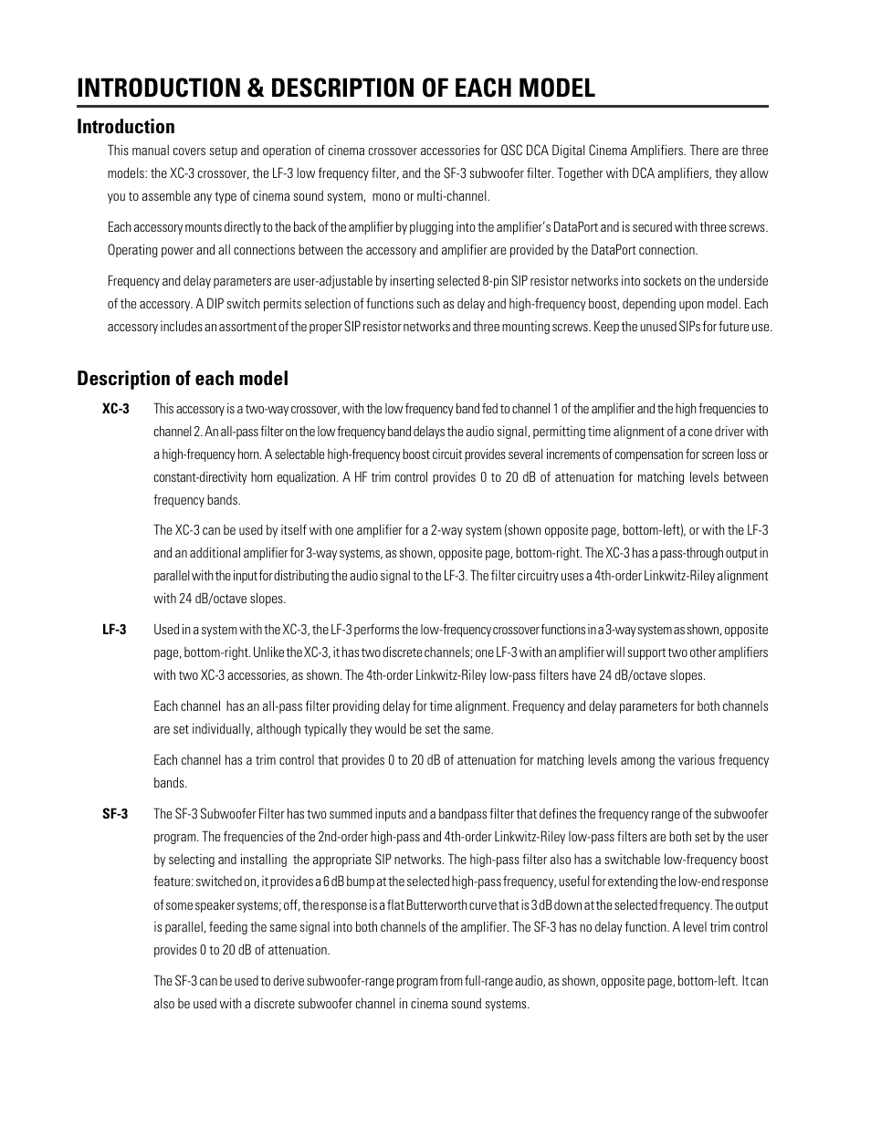 Introduction & description of each model, Introduction description of each model | QSC Audio DCA Series User Manual | Page 4 / 16