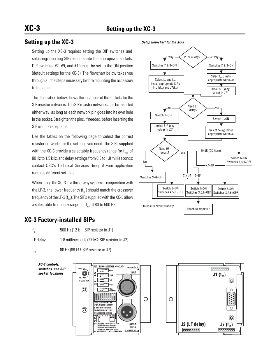 Xc-3, Setting up the xc-3, Xc-3 factory-installed sips | QSC Audio DCA Series User Manual | Page 6 / 16