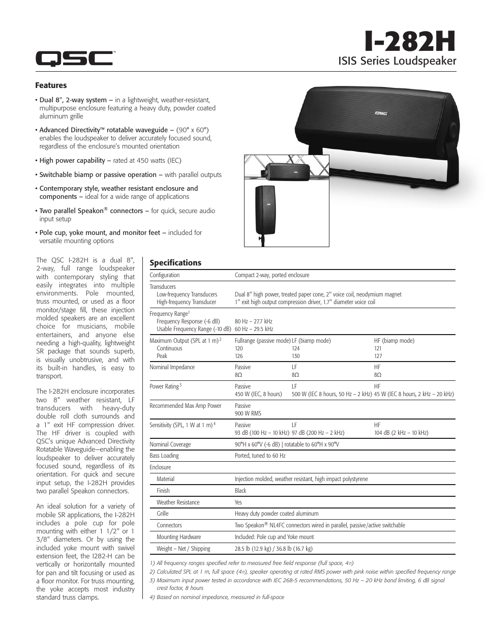 QSC Audio ISIS I-282H User Manual | 2 pages
