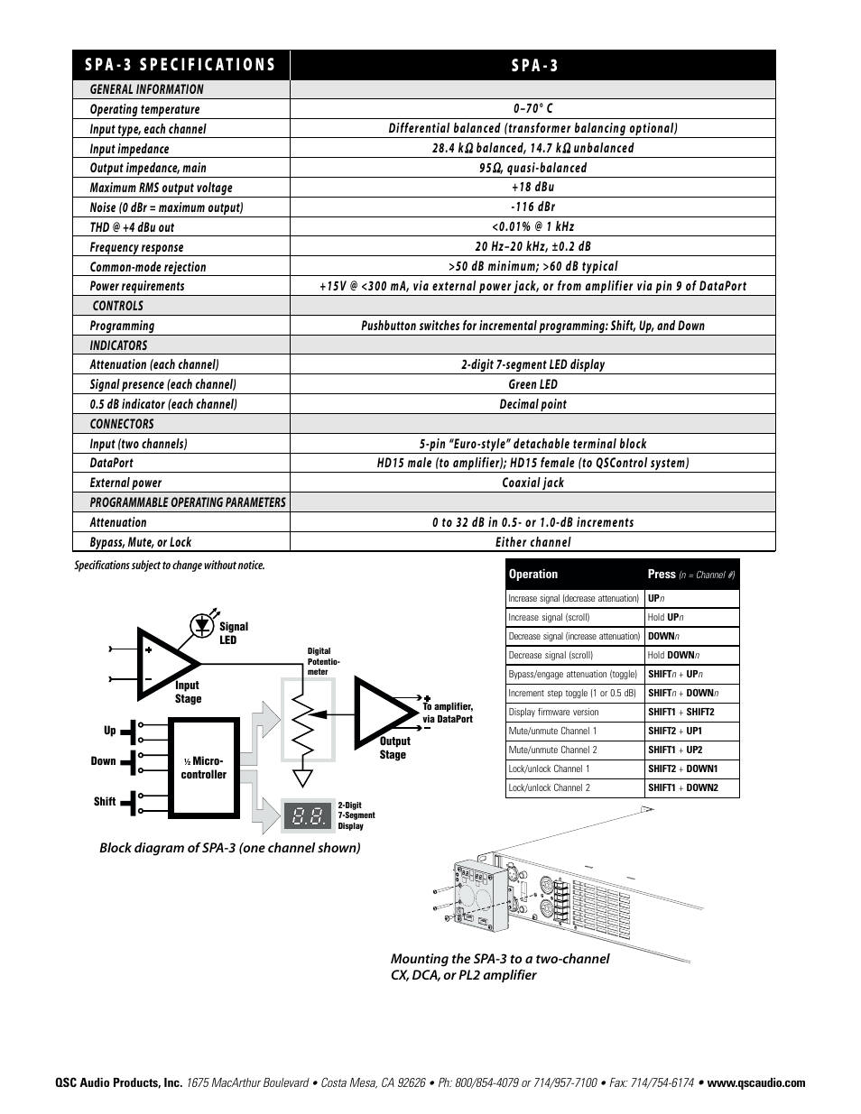 S p a - 3 | QSC Audio SPA-3 User Manual | Page 2 / 2