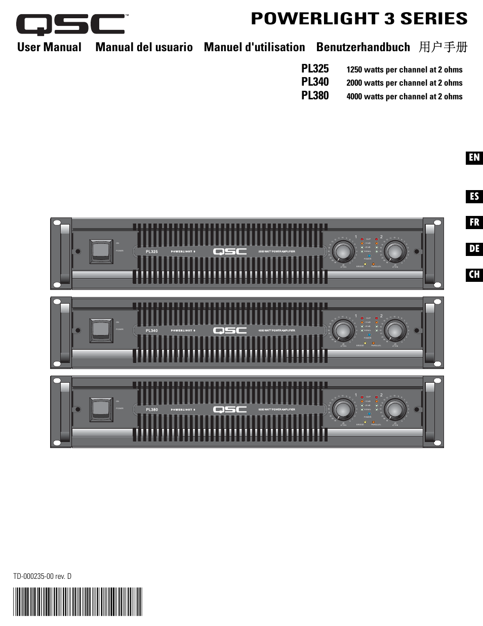 QSC Audio PL325 User Manual | 60 pages