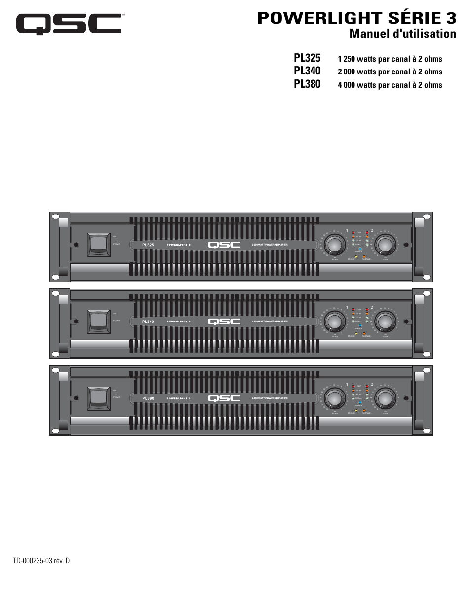Powerlight série 3, Manuel d'utilisation, Pl325 | Pl340, Pl380 | QSC Audio PL325 User Manual | Page 25 / 60