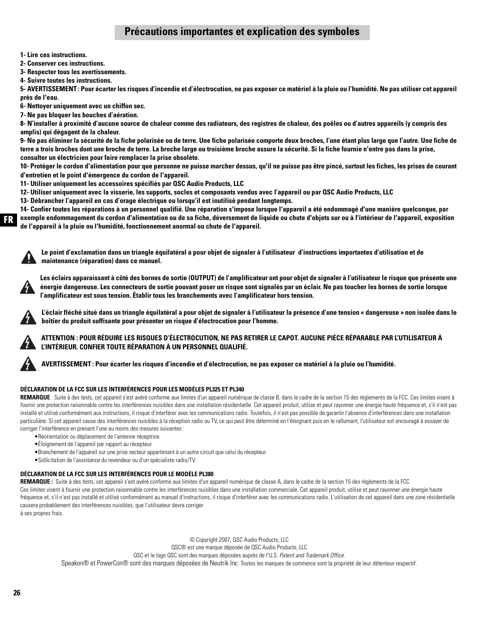 QSC Audio PL325 User Manual | Page 26 / 60