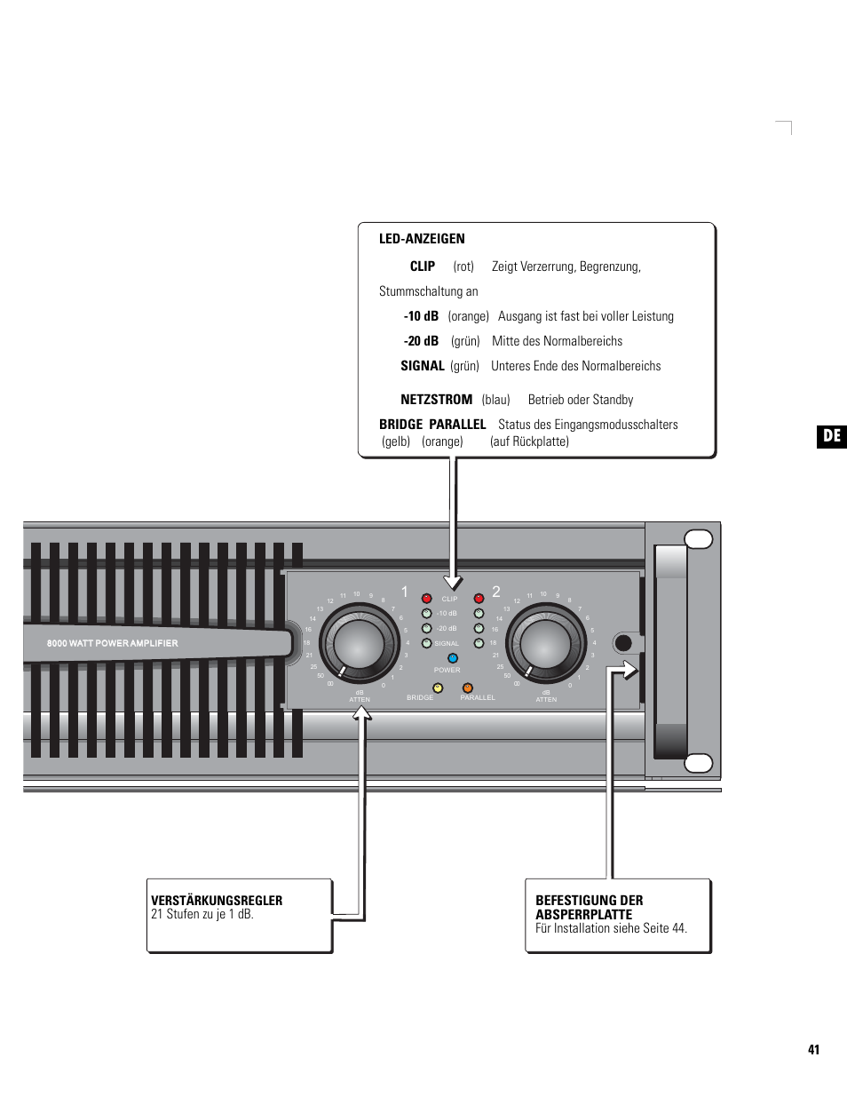 21 stufen zu je 1 db, Verstärkungsregler | QSC Audio PL325 User Manual | Page 41 / 60