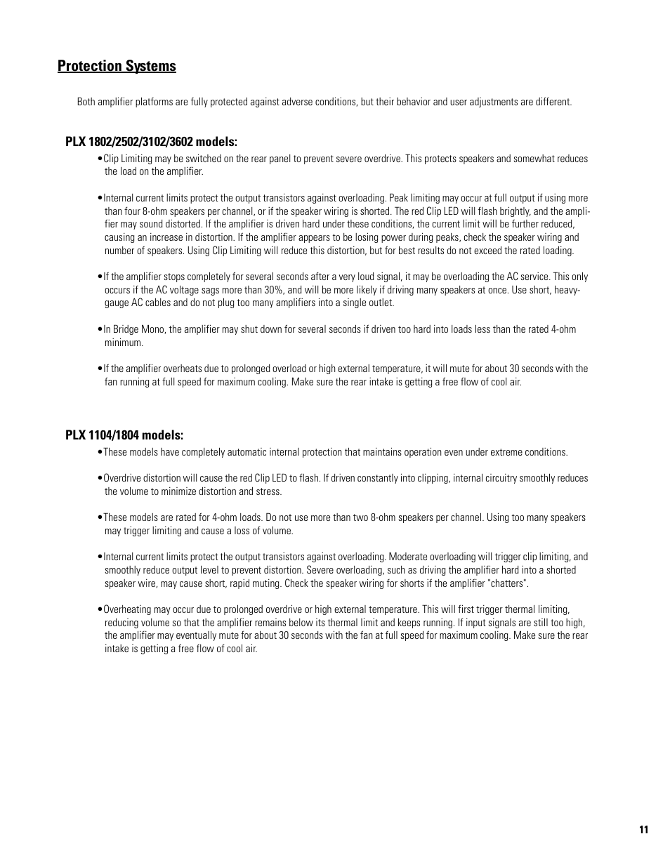 Protection systems | QSC Audio PLX 1804 User Manual | Page 11 / 16