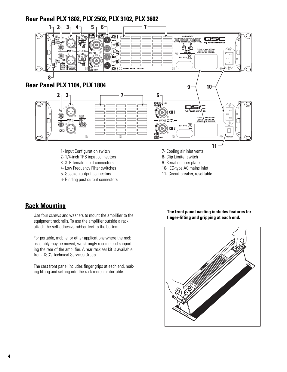 Rack mounting | QSC Audio PLX 1804 User Manual | Page 4 / 16