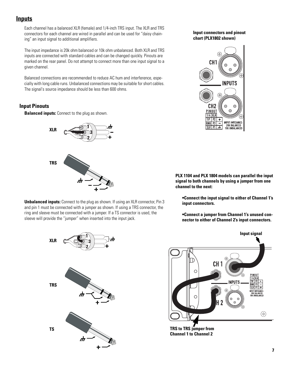 Inputs | QSC Audio PLX 1804 User Manual | Page 7 / 16