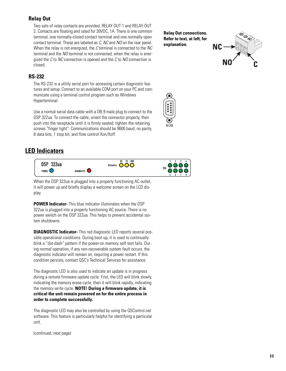 Led indicators | QSC Audio 8X8 SIGNAL PROCESSOR DSP 322UA User Manual | Page 11 / 20