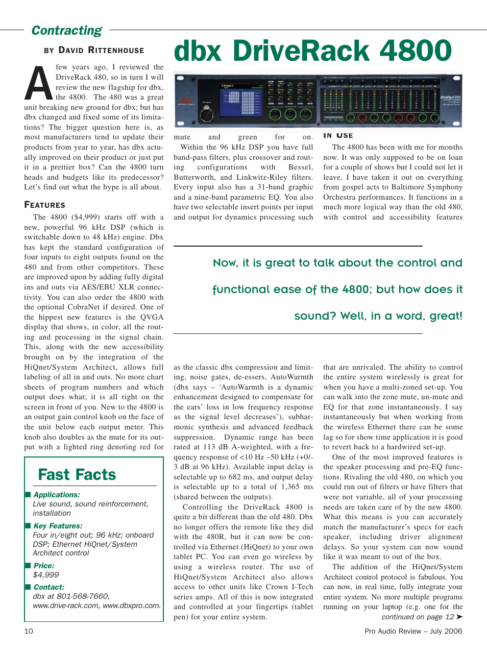 Dbx driverack 4800, Fast facts, Contracting | QSC Audio DriveRack 4800 User Manual | Page 2 / 3