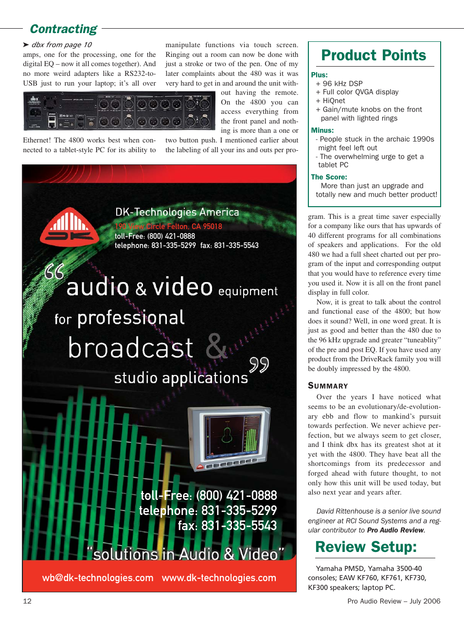Review setup, Product points, Contracting | QSC Audio DriveRack 4800 User Manual | Page 3 / 3