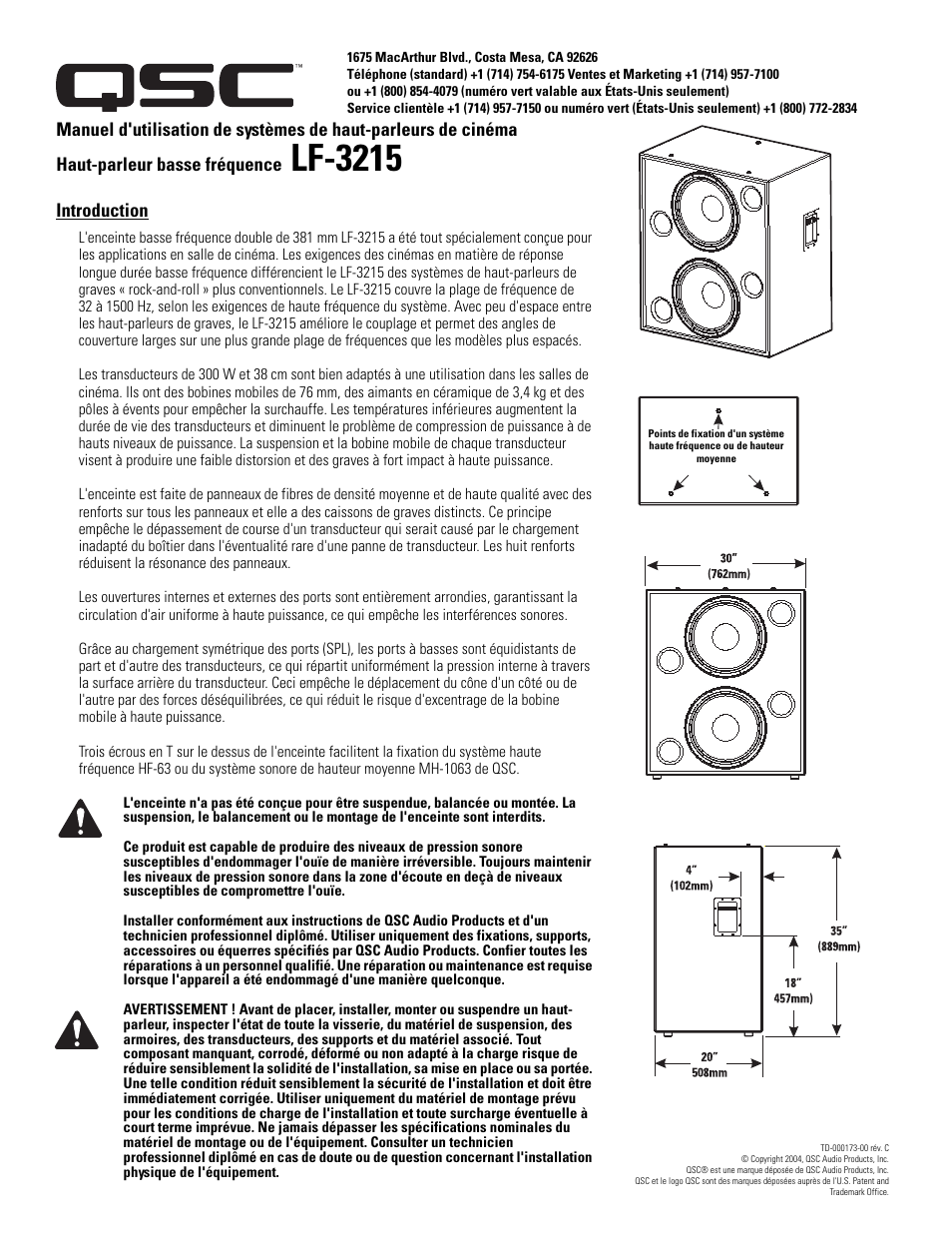 Lf-3215, Introduction | QSC Audio SC-322X User Manual | Page 16 / 27