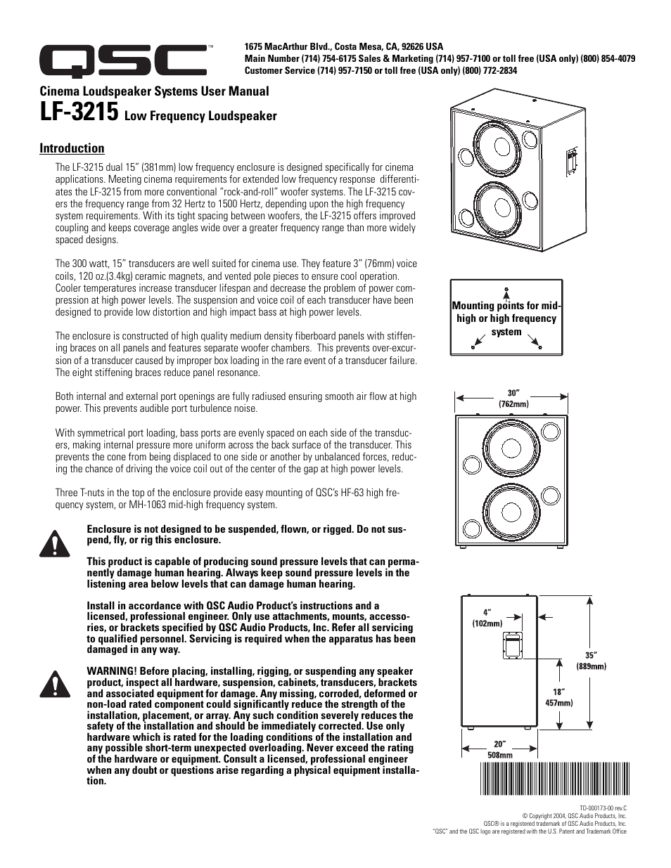 Lf-3215 | QSC Audio SC-322X User Manual | Page 8 / 27