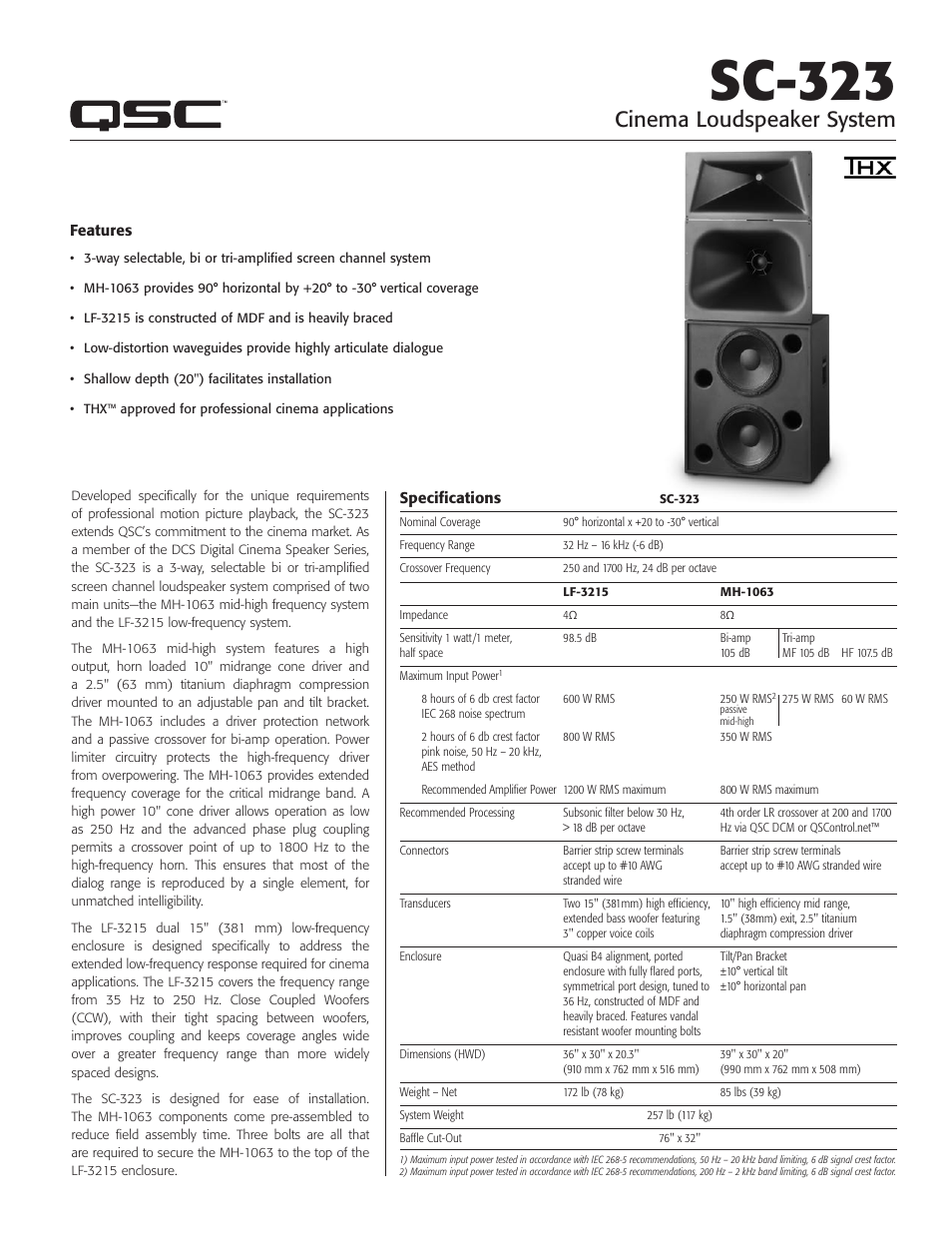 QSC Audio SC-323 User Manual | 2 pages