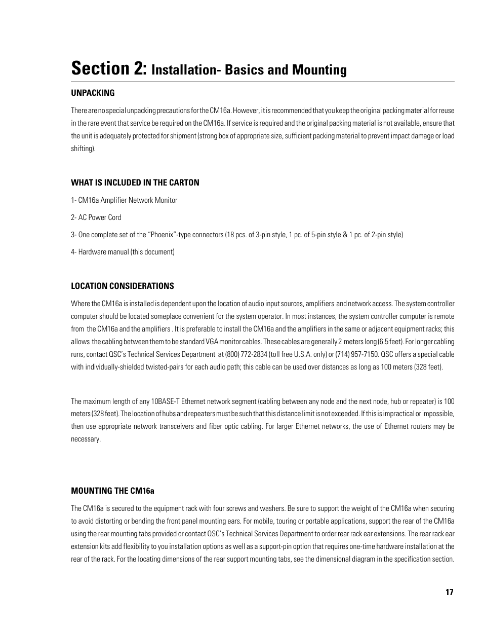 Installation- basics and mounting | QSC Audio CM16a User Manual | Page 17 / 40