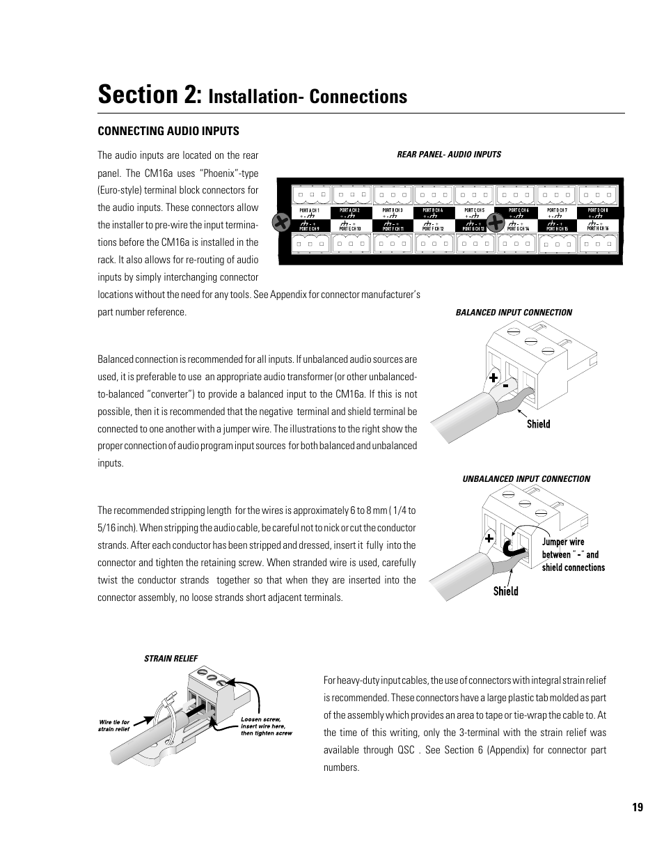 Installation- connections | QSC Audio CM16a User Manual | Page 19 / 40