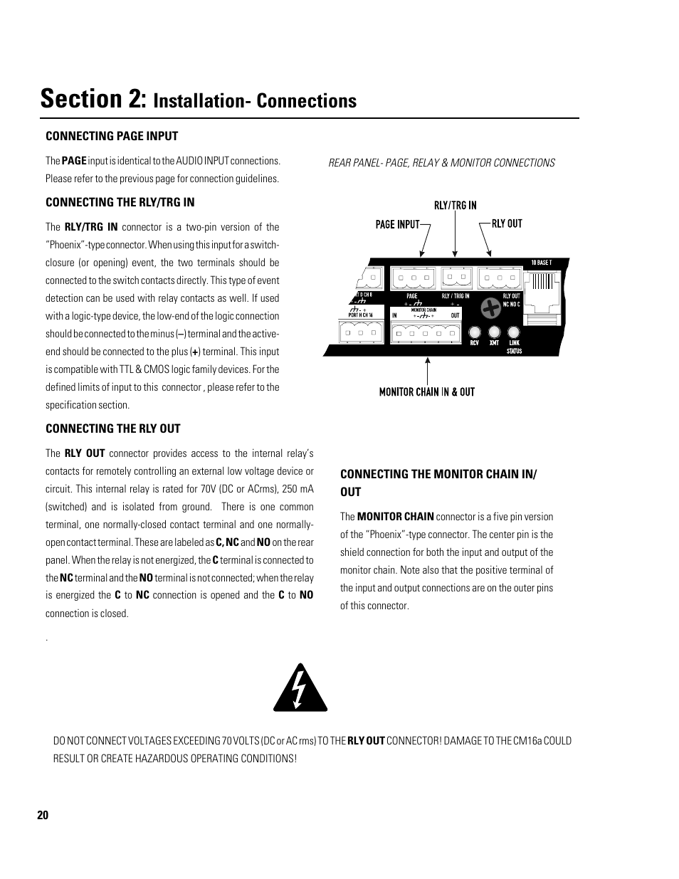 Installation- connections | QSC Audio CM16a User Manual | Page 20 / 40