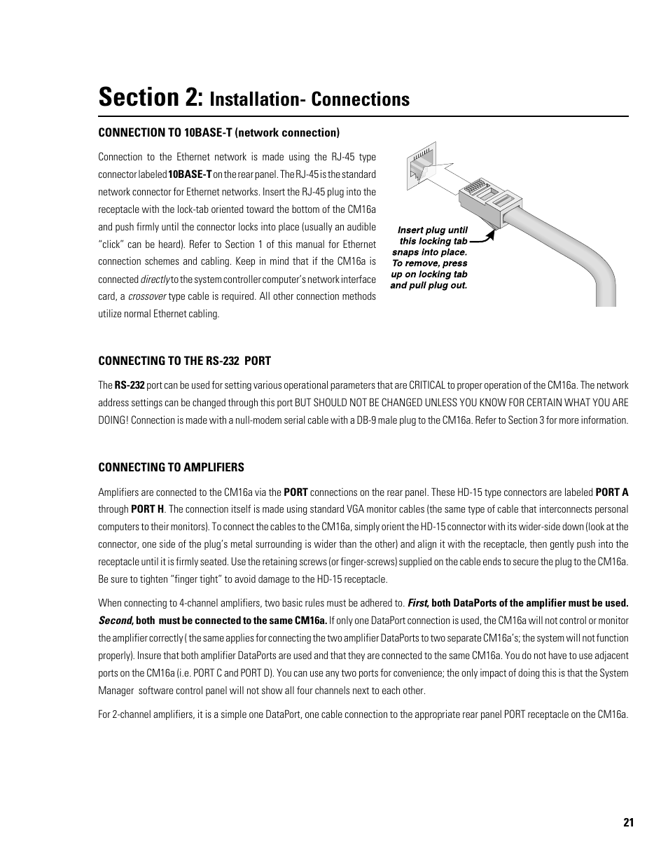 Installation- connections | QSC Audio CM16a User Manual | Page 21 / 40
