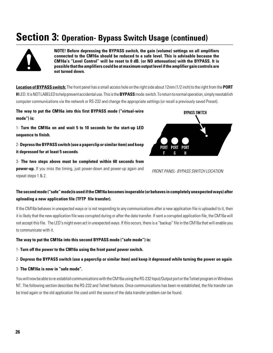 Operation- bypass switch usage (continued) | QSC Audio CM16a User Manual | Page 26 / 40