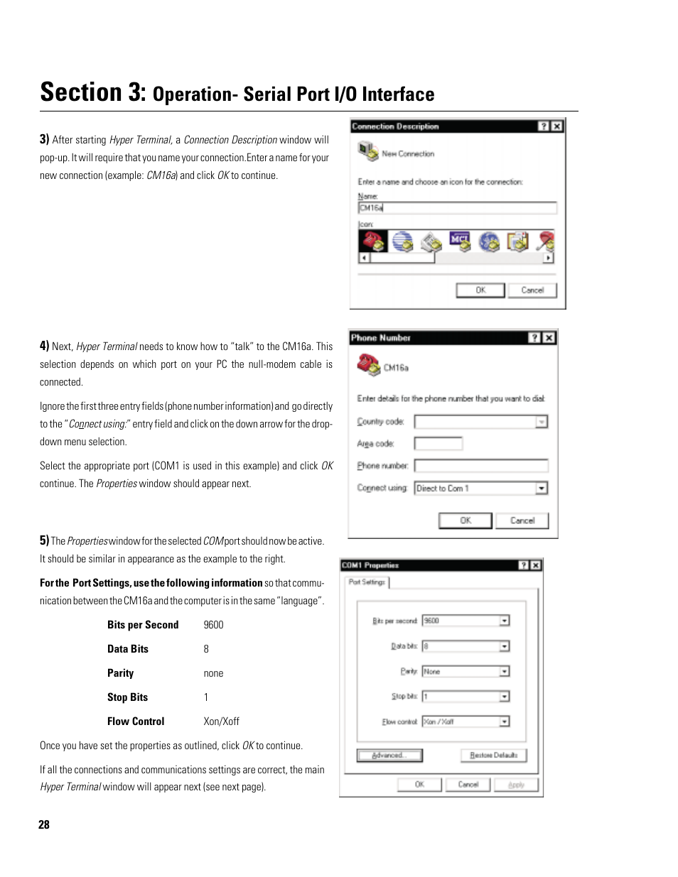 Operation- serial port i/o interface | QSC Audio CM16a User Manual | Page 28 / 40