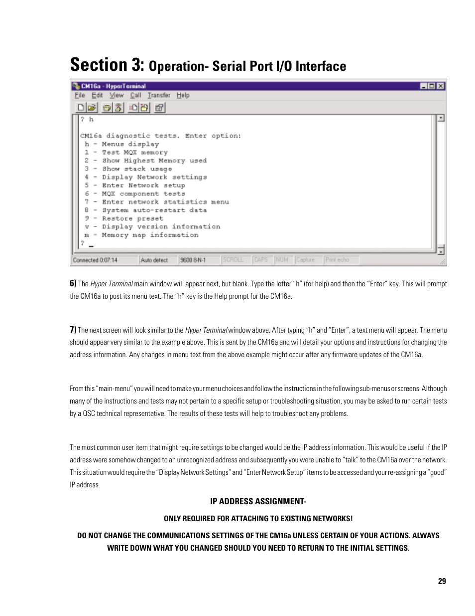 Operation- serial port i/o interface | QSC Audio CM16a User Manual | Page 29 / 40