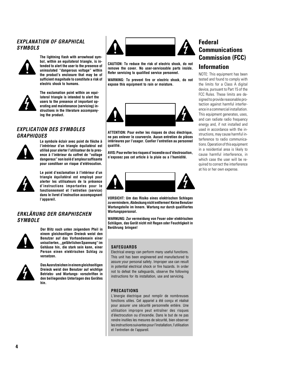 Explanation of graphical symbols, Explication des symboles graphiques, Erklärung der graphischen symbole | QSC Audio CM16a User Manual | Page 4 / 40
