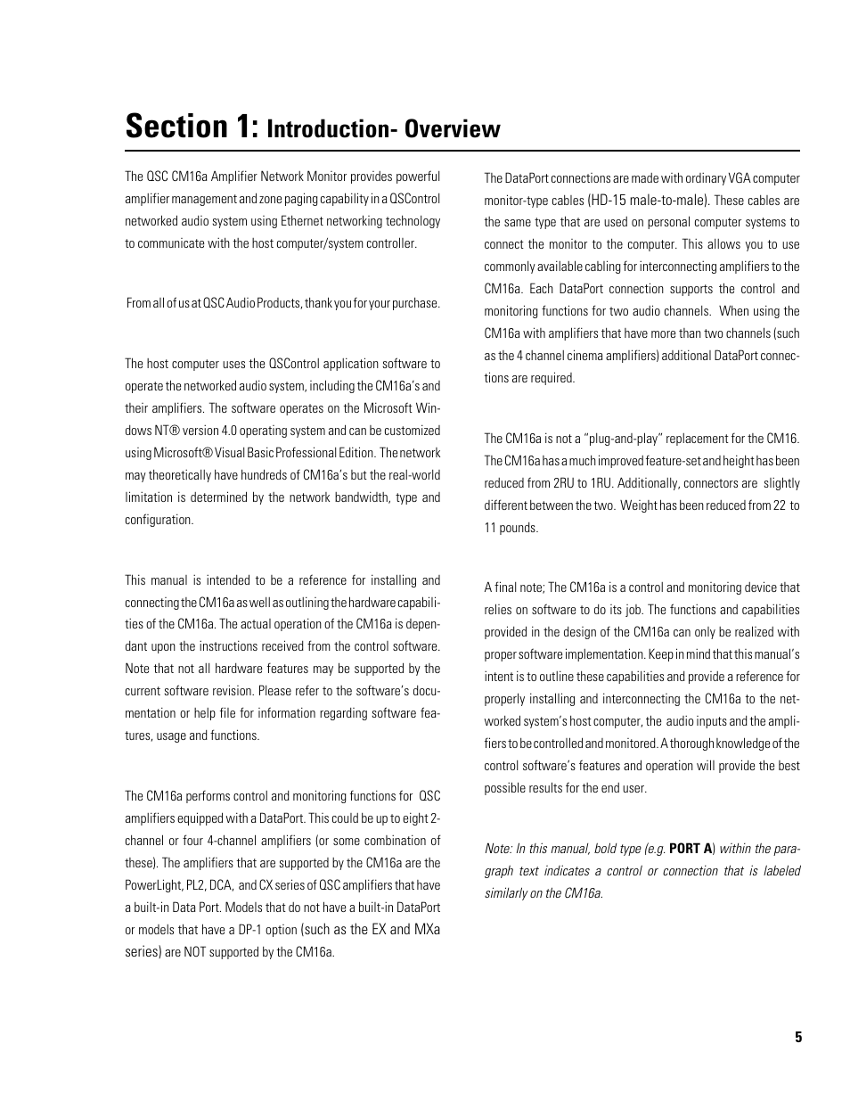 Introduction- overview | QSC Audio CM16a User Manual | Page 5 / 40