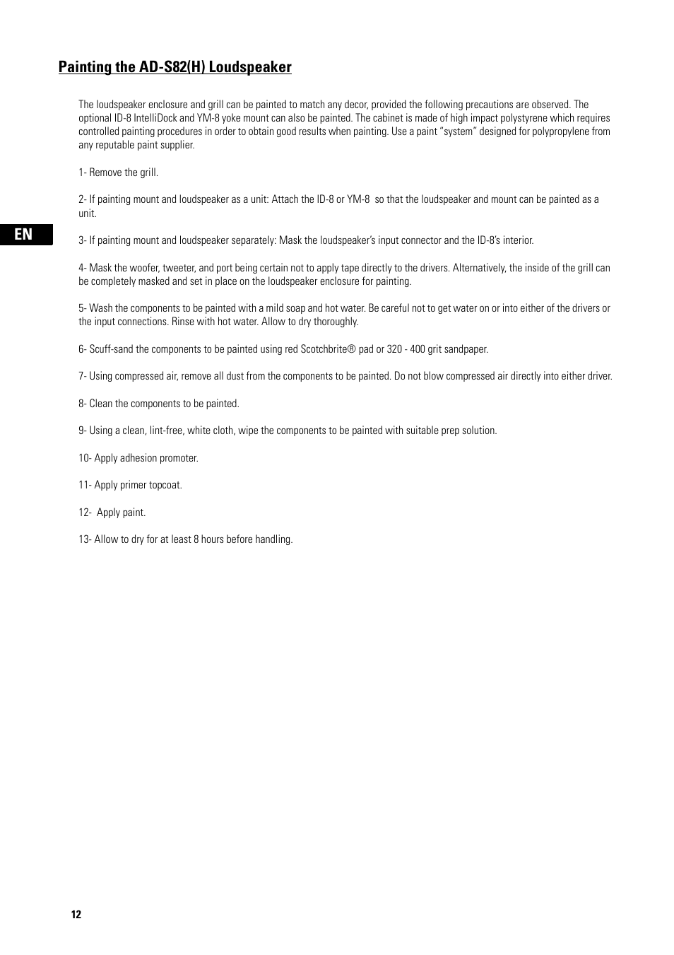 Painting the ad-s82(h) loudspeaker | QSC Audio AD-S82H User Manual | Page 12 / 44
