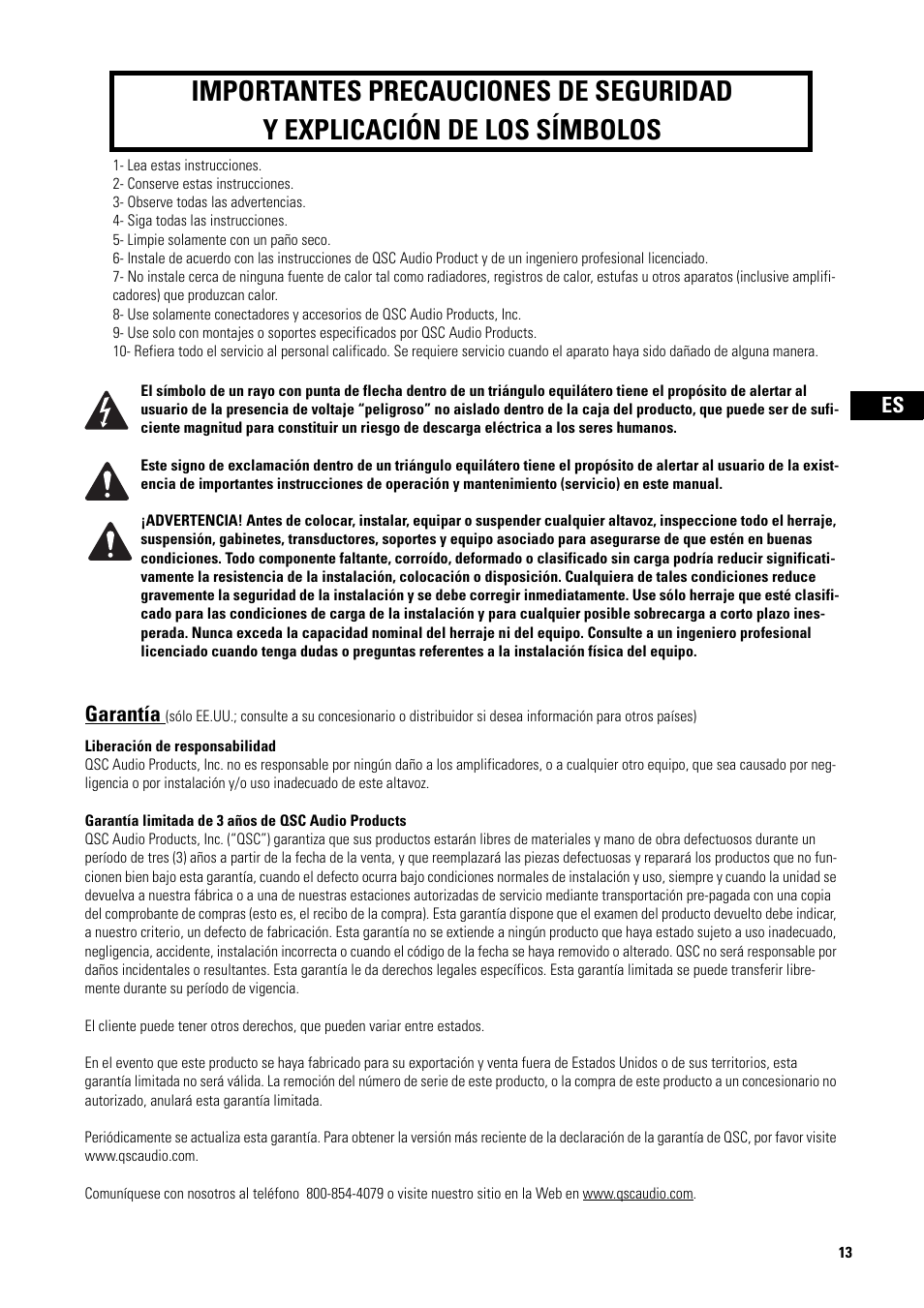 Garantía | QSC Audio AD-S82H User Manual | Page 13 / 44