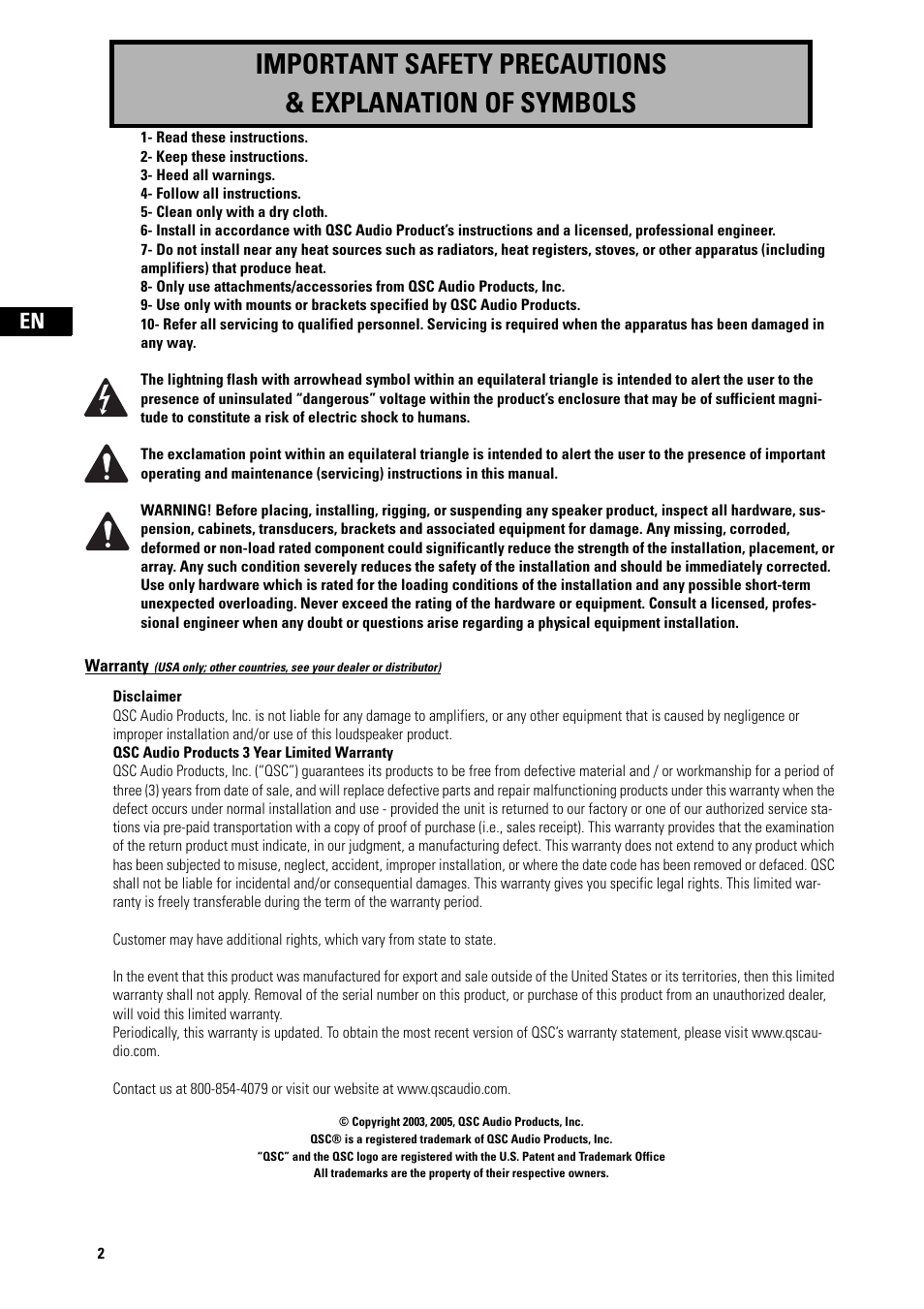 QSC Audio AD-S82H User Manual | Page 2 / 44