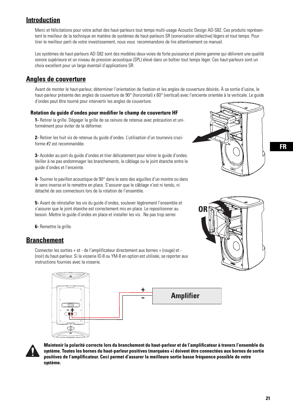 Introduction, Angles de couverture, Branchement | QSC Audio AD-S82H User Manual | Page 21 / 44