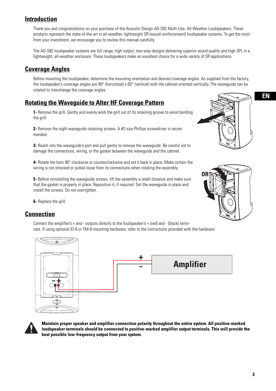 Introduction, Coverage angles, Connection | QSC Audio AD-S82H User Manual | Page 3 / 44