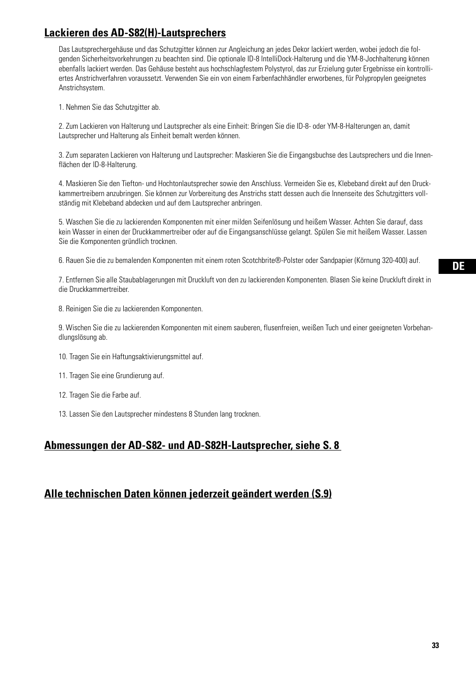 Lackieren des ad-s82(h)-lautsprechers | QSC Audio AD-S82H User Manual | Page 33 / 44