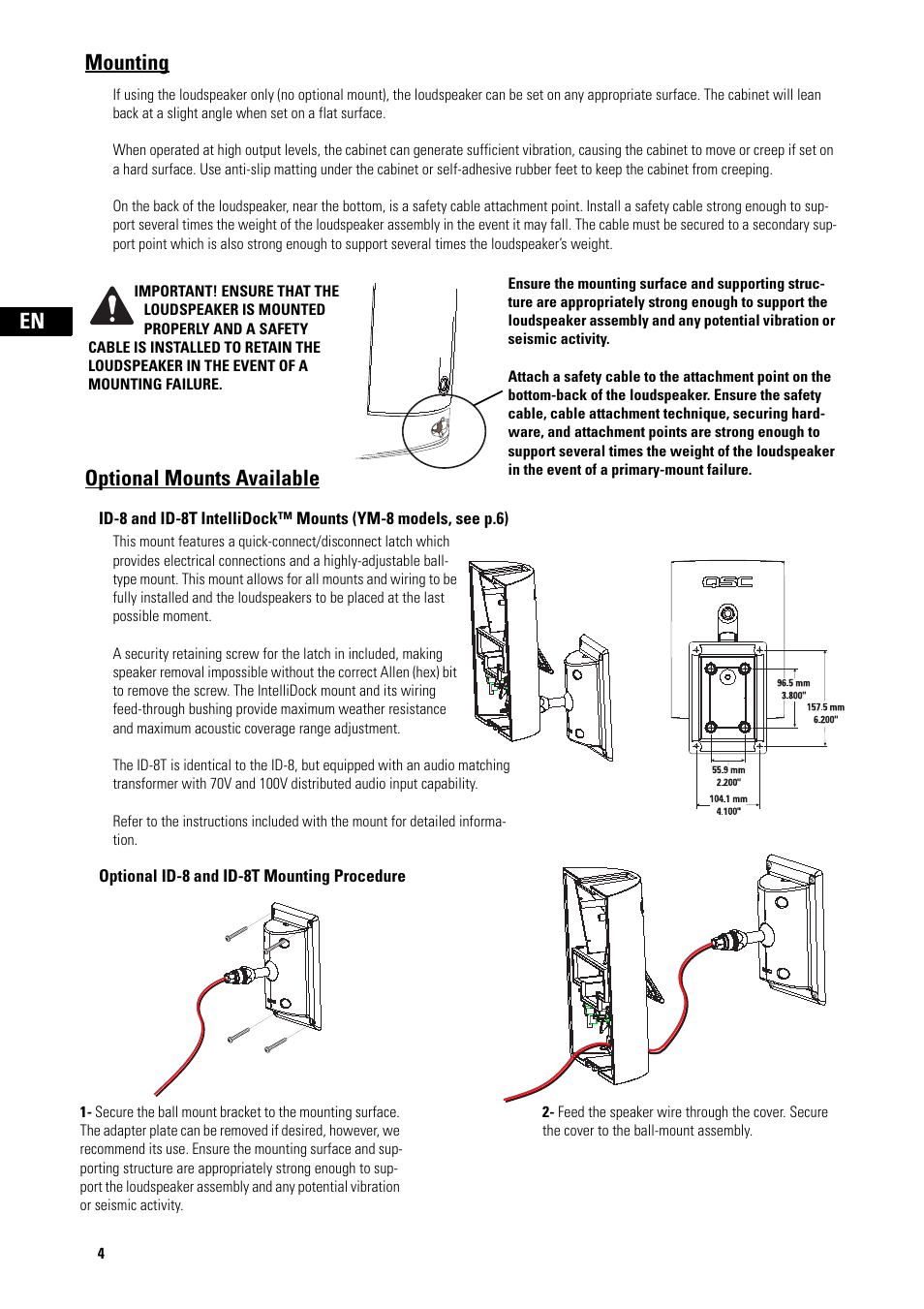 Mounting, Optional mounts available | QSC Audio AD-S82H User Manual | Page 4 / 44