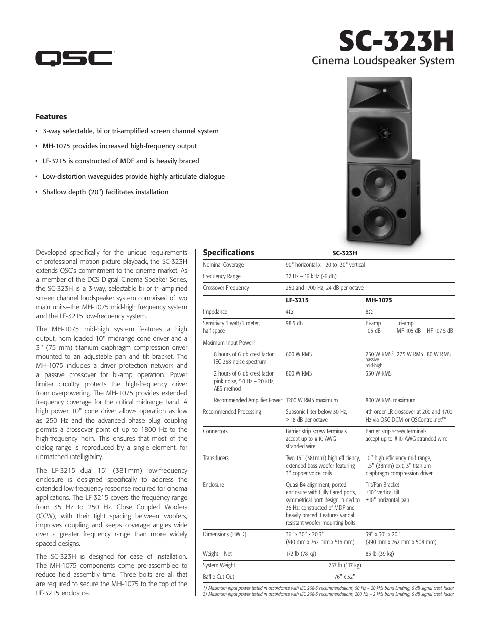 QSC Audio SC-323H User Manual | 2 pages