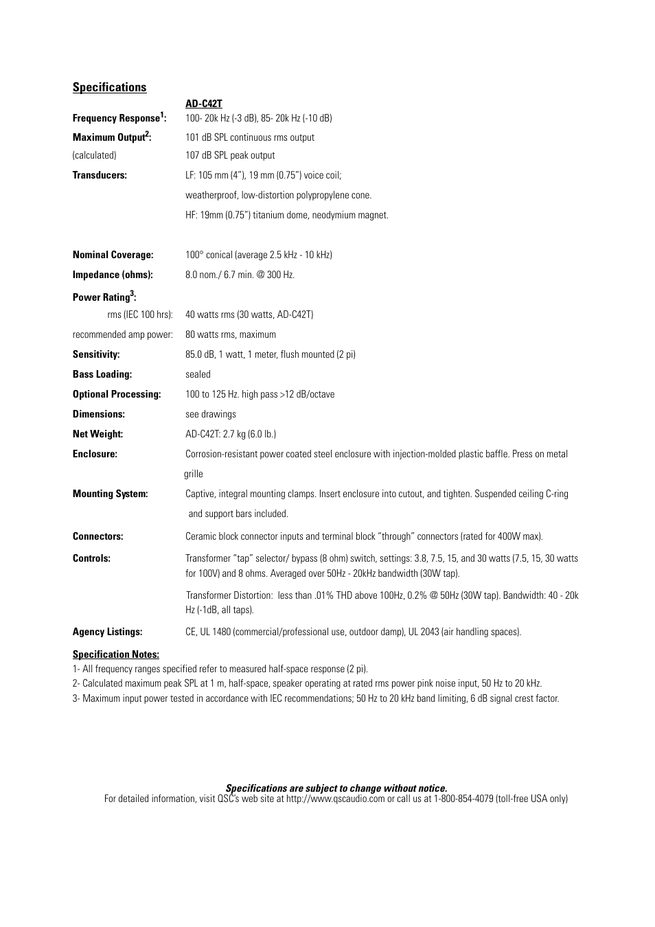 QSC Audio AD-C42T User Manual | Page 6 / 8