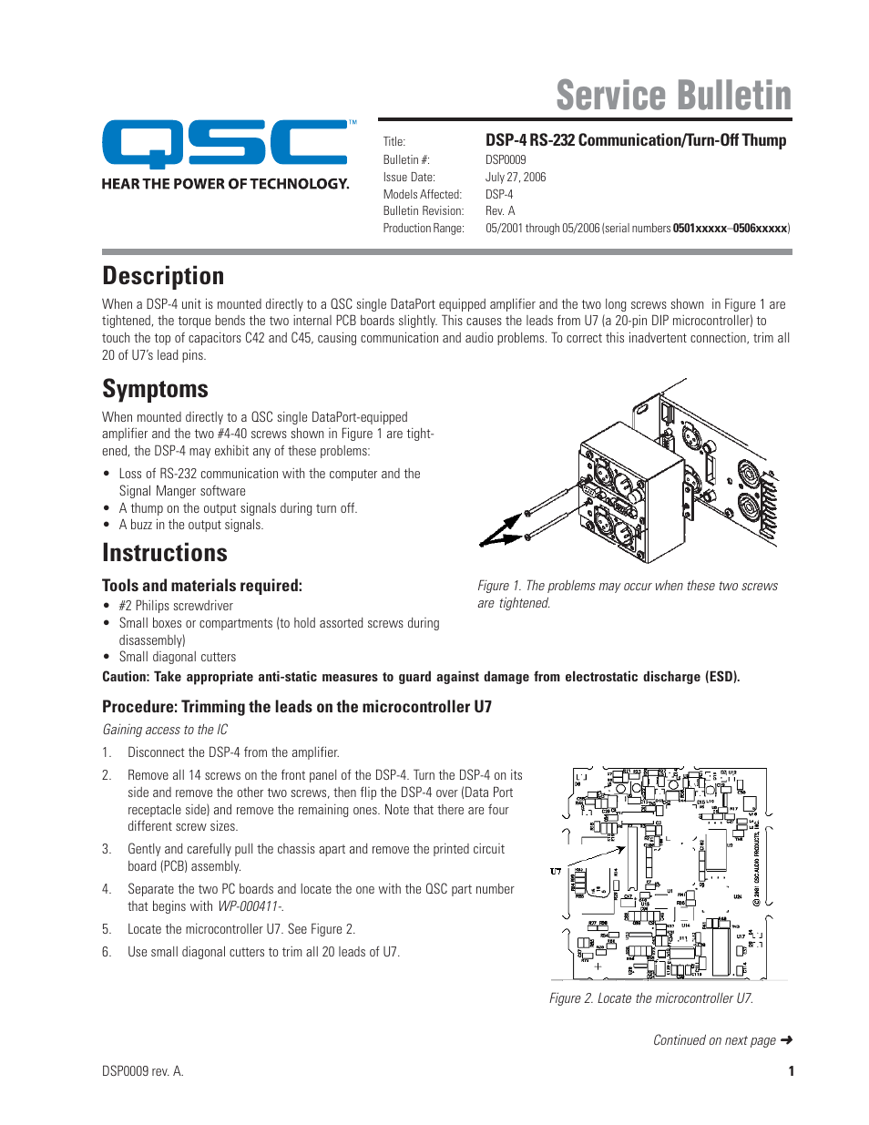 QSC Audio DSP-4 RS-232 User Manual | 2 pages