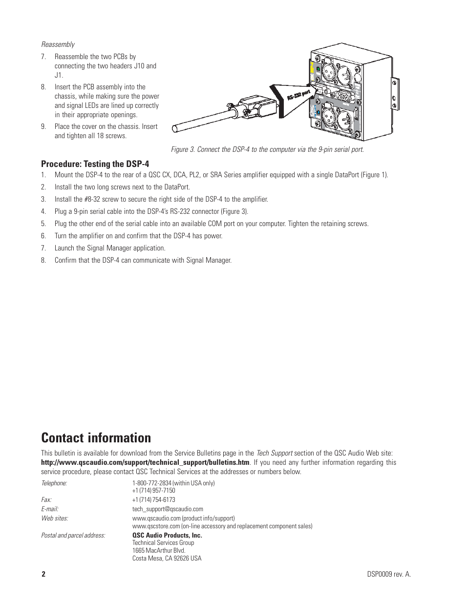 Contact information | QSC Audio DSP-4 RS-232 User Manual | Page 2 / 2