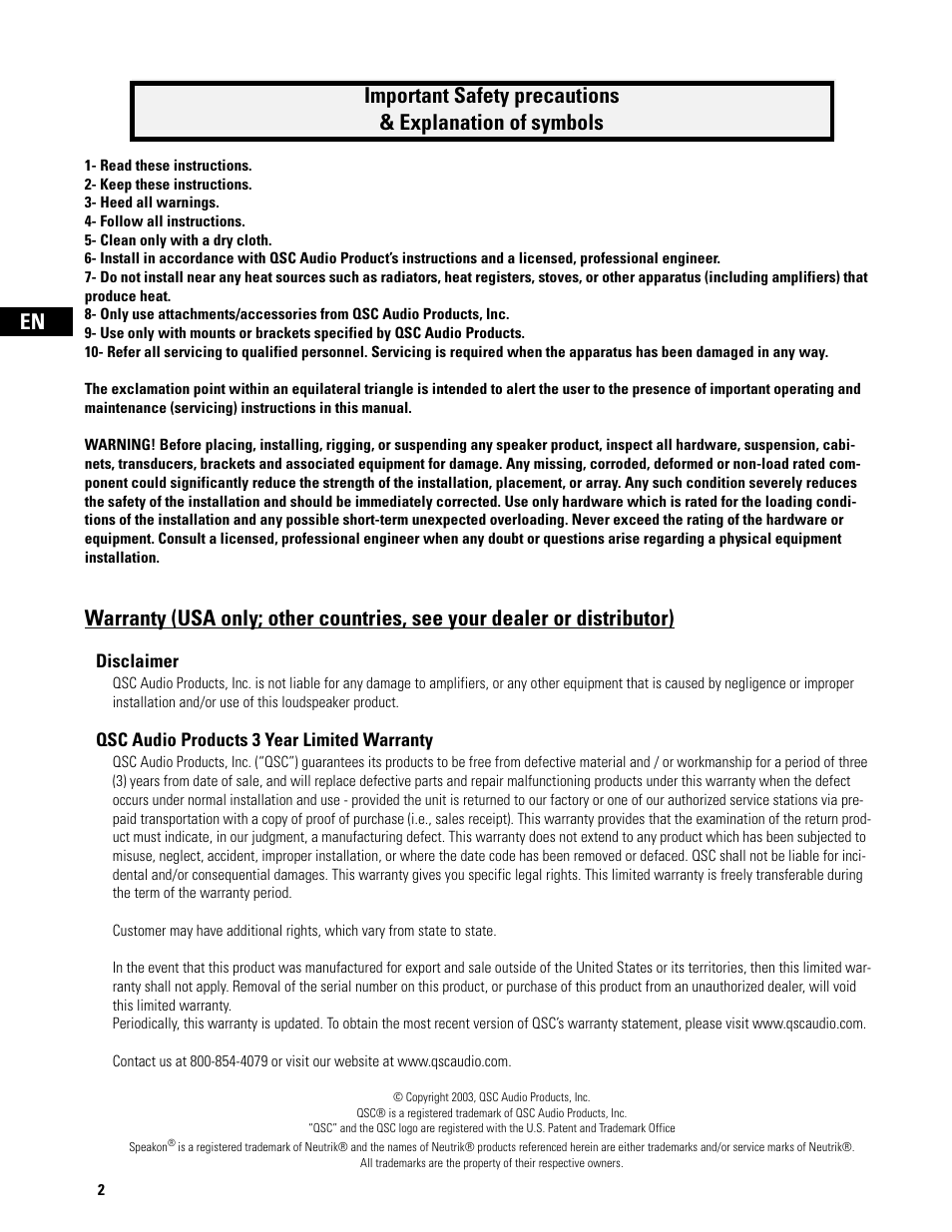 QSC Audio ISIS Series User Manual | Page 2 / 28