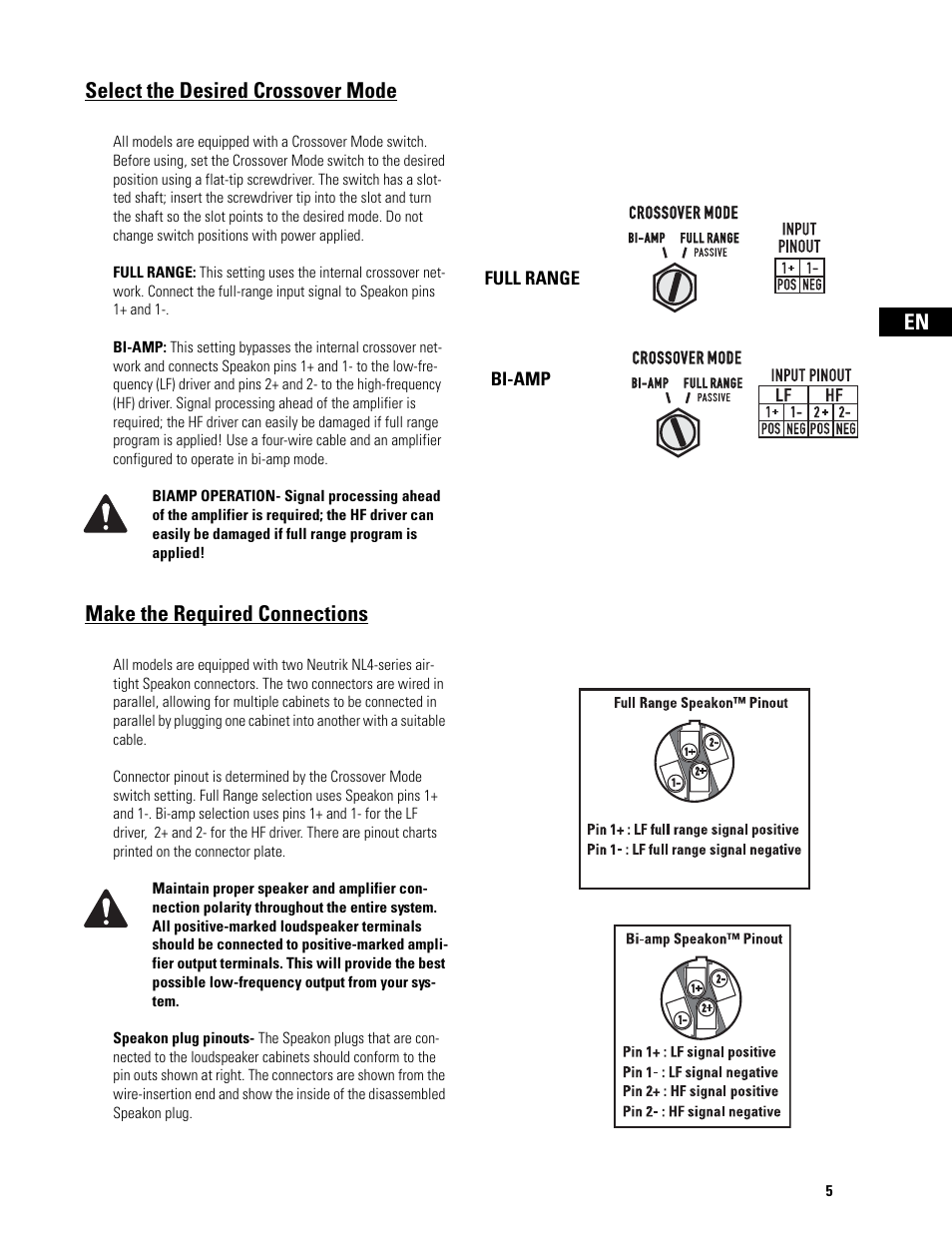 Select the desired crossover mode, Make the required connections | QSC Audio ISIS Series User Manual | Page 5 / 28