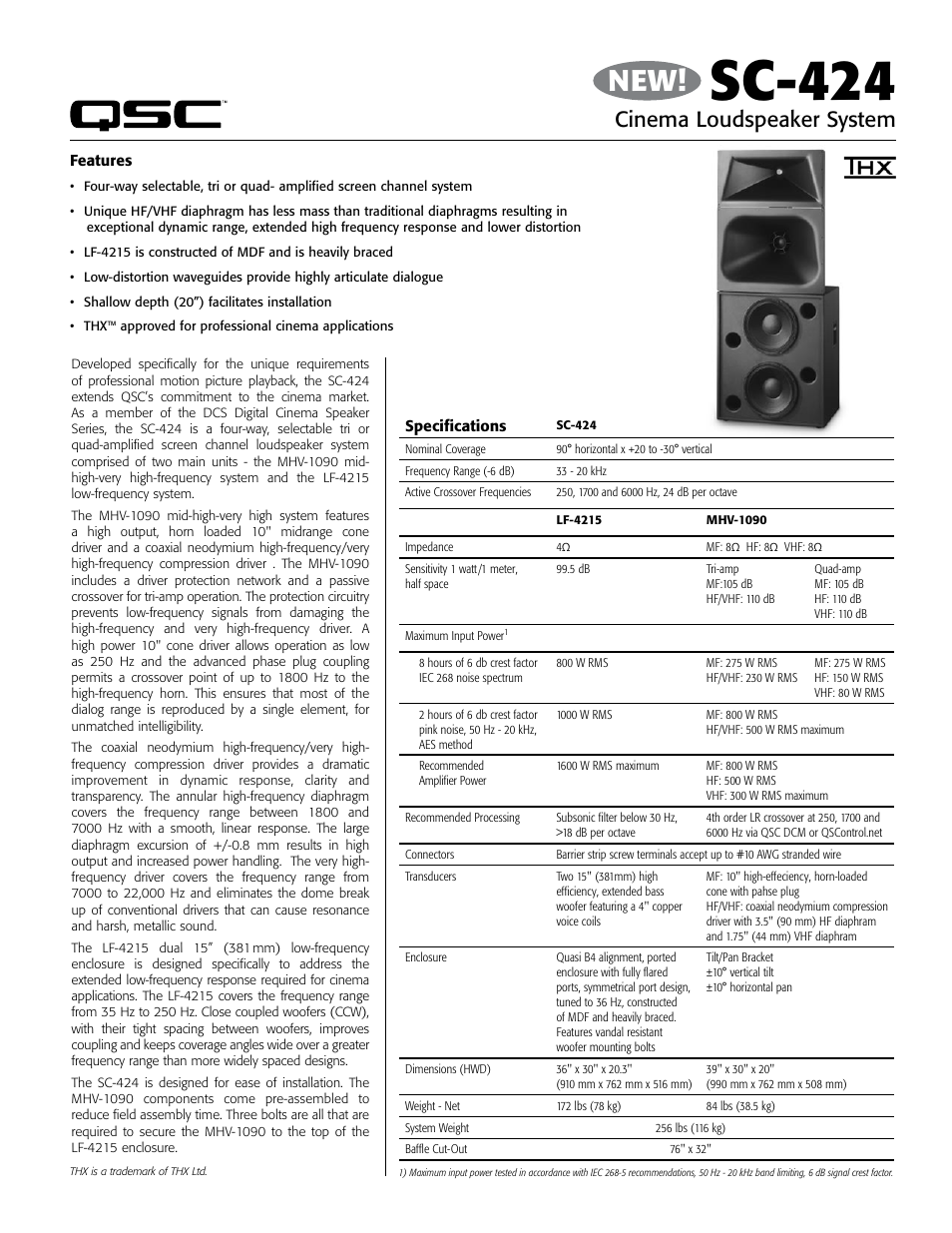 QSC Audio SC-424 User Manual | 2 pages