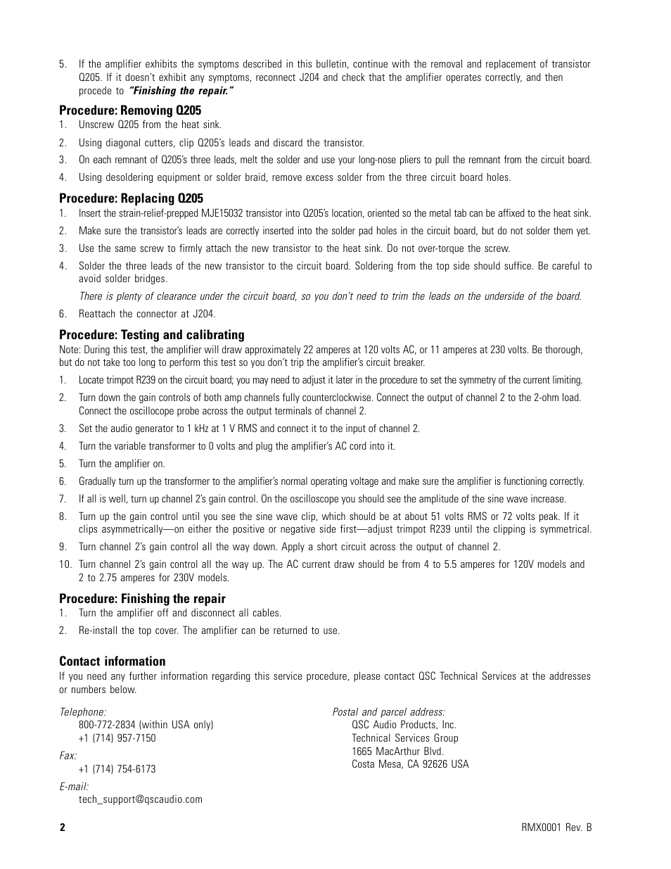 QSC Audio Q205 User Manual | Page 2 / 2